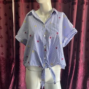 Patriotic Stars & Stripes Coastal Cropped Button Down Shirt Marc New York Sz XL